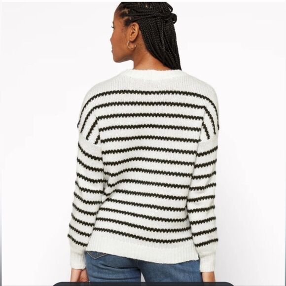 PINK CLOVER Maylah Balloon Sleeve Sweater White/Black Stitch fix size Large nwt - Picture 2 of 5